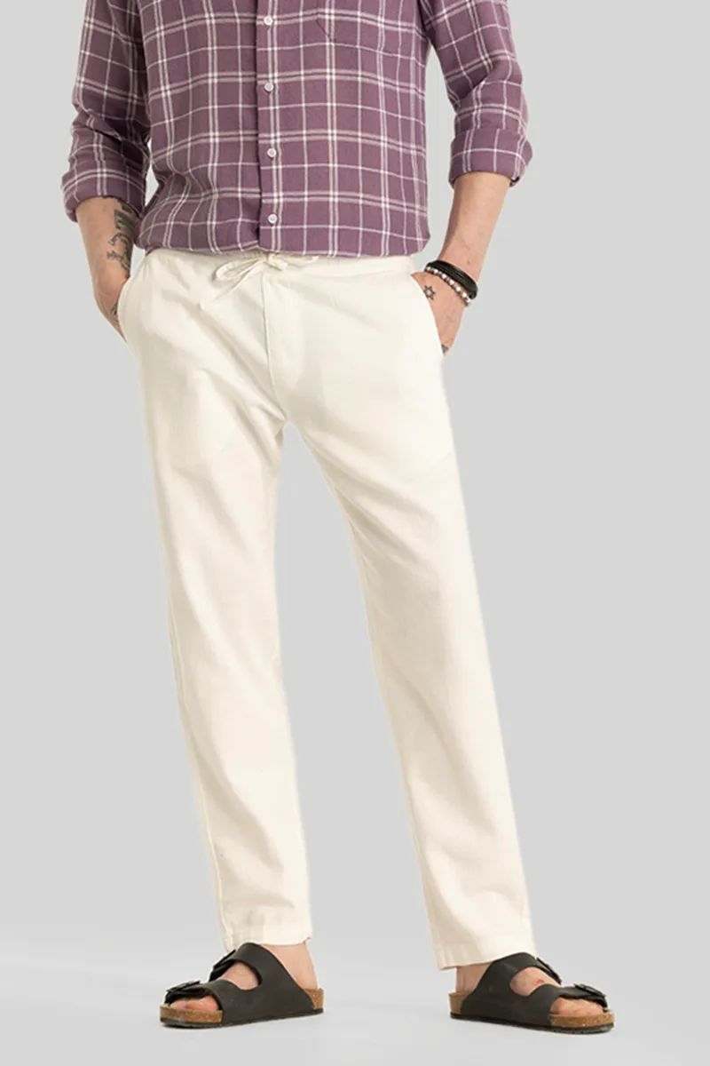 Martino Off White Plain Relaxed Fit Trouser